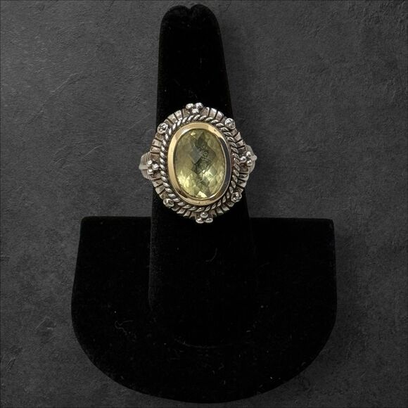 Designer 14k & Sterling Green Citrine Faceted Size 7 Ring - Picture 3 of 6